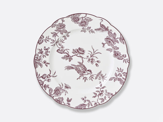 Bernardaud Albertine Prune 10.5" porcelain dinner plate with toile-de-Jouy plum decor
