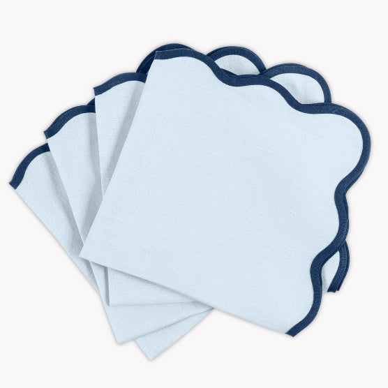 Scallop Edge Napkins in White with French Blue Scallop (Set of 4) by Matouk