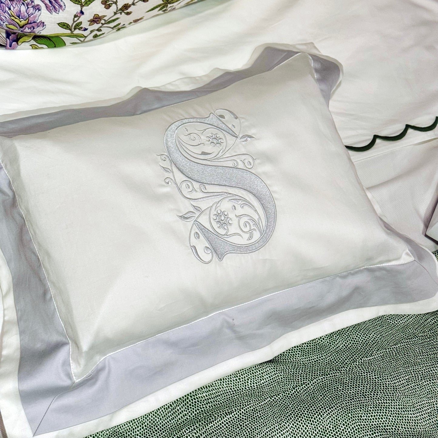 Gabrielle Boudoir Sham with S Monogram and Down Insert by Matouk