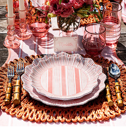 Cabana Stripe Melamine Salad Plate Set/4 - Coral