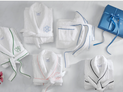 Cairo Robe XL White/Azure with Custom Monogram