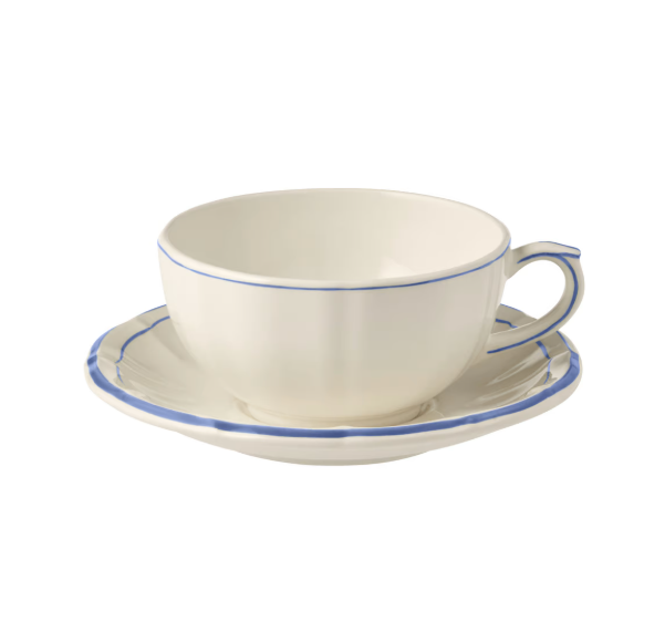 Filet Blue Breakfast Cups and Saucers (s/2)