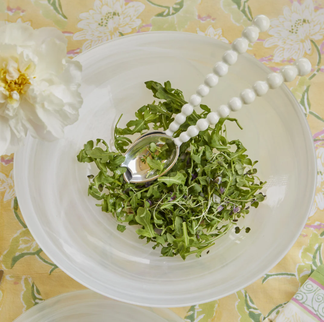 White Pearled Salad Servers by Mariposa
