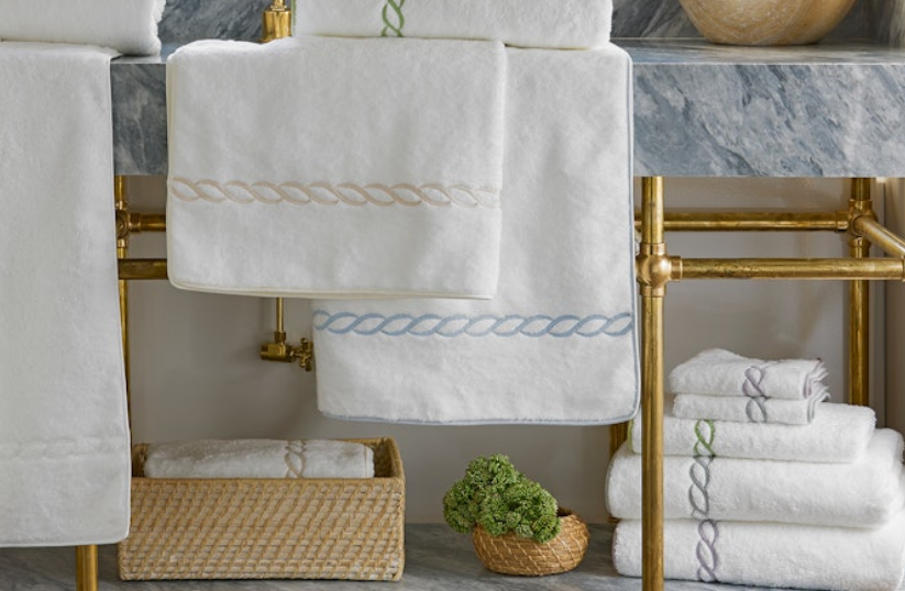 Classic Chain Hand Towel Light Blue with Custom Monogram by Matouk