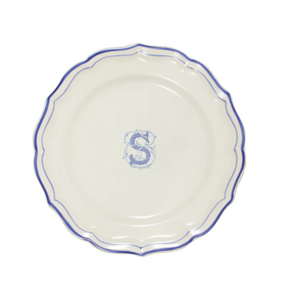 Filet Bleu Monogram with "S" Dinner Plate by Gien
