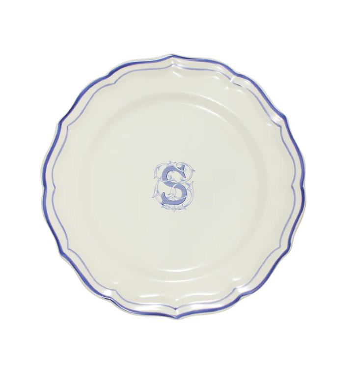 Filet Bleu Monogram "S" Dessert Plate by Gien
