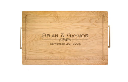 24" Personalized Rectangle Wood Cutting Board with Modern Gold Handles by Maple Leaf at Home