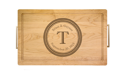 24" Personalized Rectangle Wood Cutting Board with Modern Gold Handles by Maple Leaf at Home