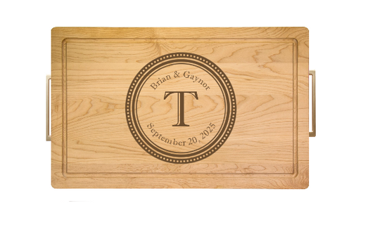 24" Personalized Rectangle Wood Cutting Board with Modern Gold Handles by Maple Leaf at Home