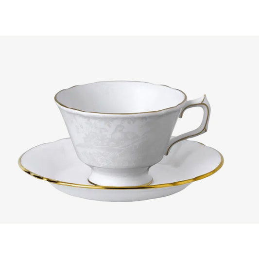 Aves Pearl Teacup & Saucer by Royal Crown Derby