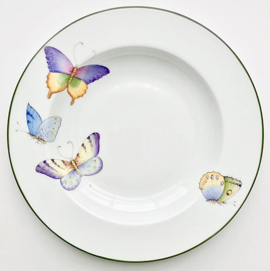 AM76 - Green Border Butterfly Soup/Pasta Plate by Anna Weatherley