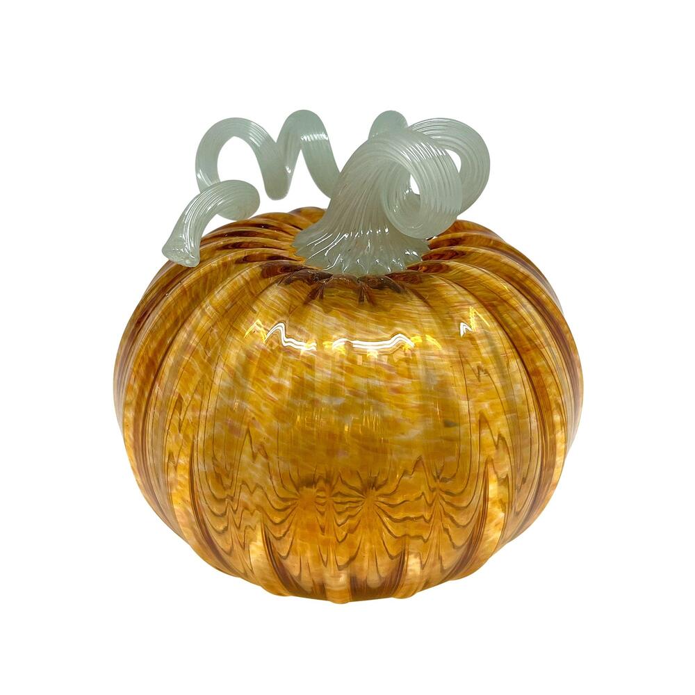 Amber Glass Medium Pumpkin with Teal Stem by Mariposa 