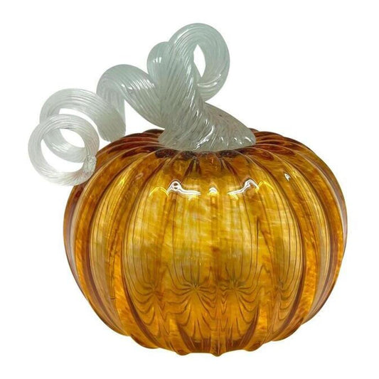 Amber Glass Small Pumpkin with Teal Stem by Mariposa 