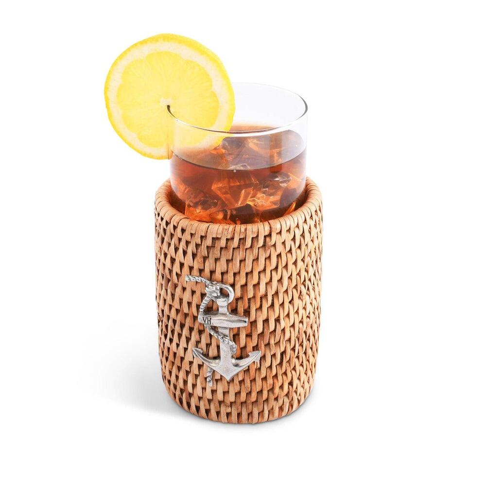 Anchor Drinking Glass Covered with Hand Woven Wicker Rattan - Set of 4 by Vagabond House 4