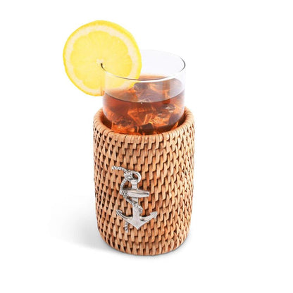 Anchor Drinking Glass Covered with Hand Woven Wicker Rattan - Set of 4 by Vagabond House 4