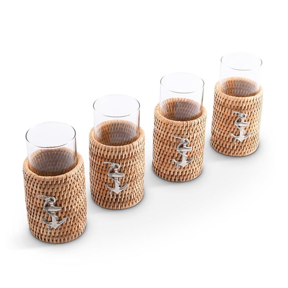 Anchor Drinking Glass Covered with Hand Woven Wicker Rattan - Set of 4 by Vagabond House 5