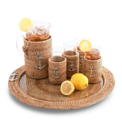 Anchor Drinking Glass Covered with Hand Woven Wicker Rattan - Set of 4 by Vagabond House 6