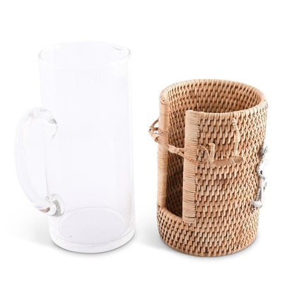 Anchor Glass Pitcher Hand Woven Wicker Natural Rattan Cover by Vagabond House 1