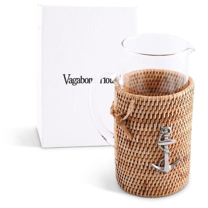 Anchor Glass Pitcher Hand Woven Wicker Natural Rattan Cover by Vagabond House 2