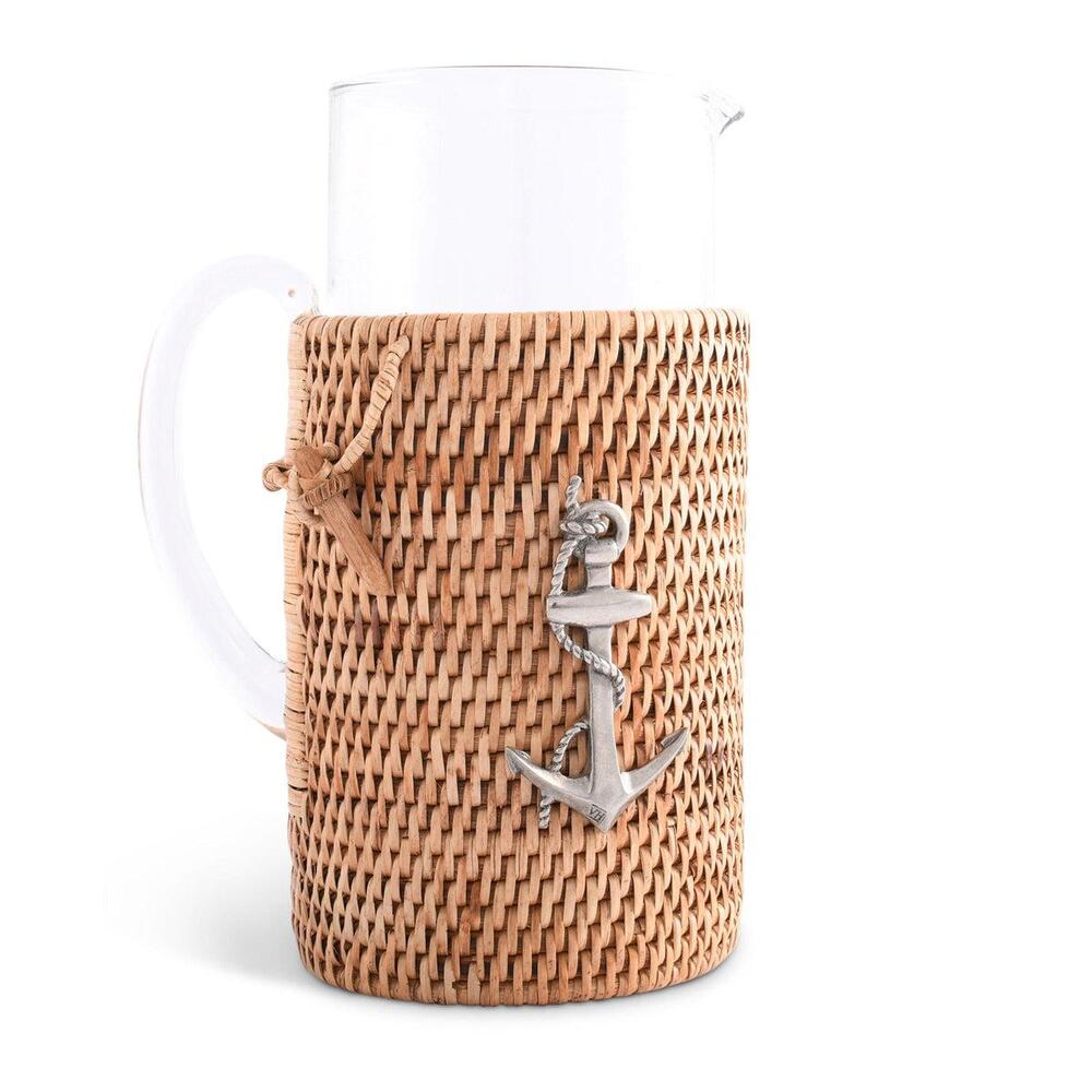 Anchor Glass Pitcher Hand Woven Wicker Natural Rattan Cover by Vagabond House 3