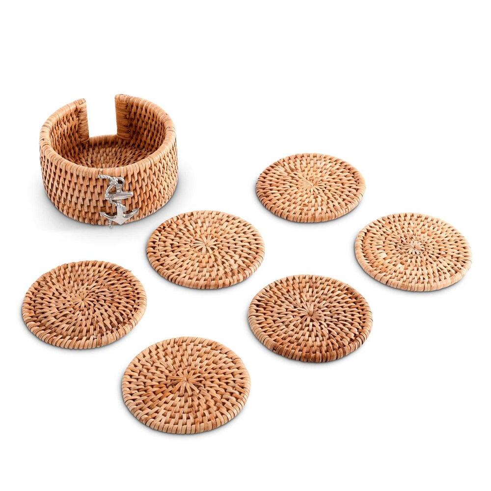 Anchor Hand Woven Wicker Rattan Coaster Set - 6 Coasters by Vagabond House 1