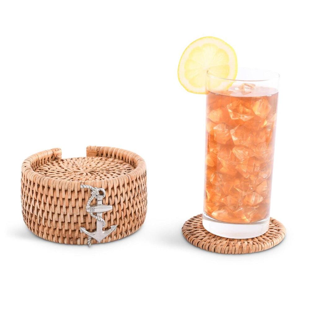 Anchor Hand Woven Wicker Rattan Coaster Set - 6 Coasters by Vagabond House 2