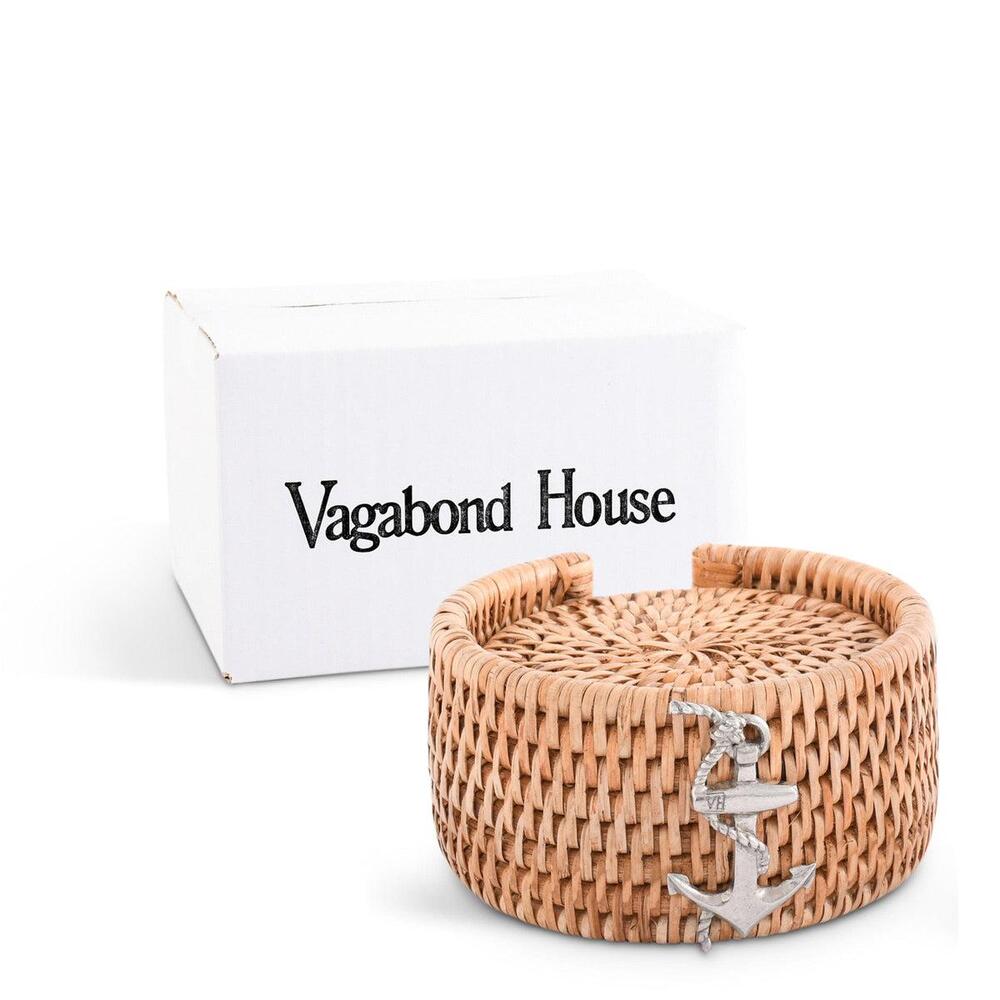 Anchor Hand Woven Wicker Rattan Coaster Set - 6 Coasters by Vagabond House 3