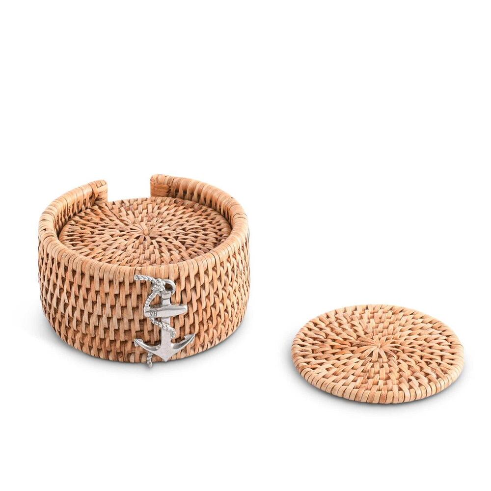 Anchor Hand Woven Wicker Rattan Coaster Set - 6 Coasters by Vagabond House 