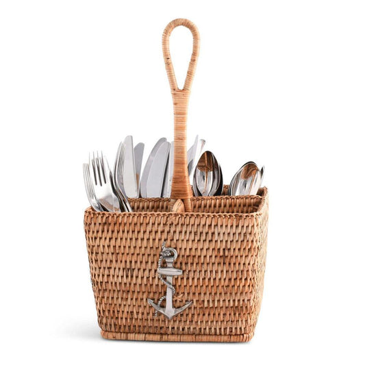 Anchor Hand Woven Wicker Rattan Flatware Caddy by Vagabond House 