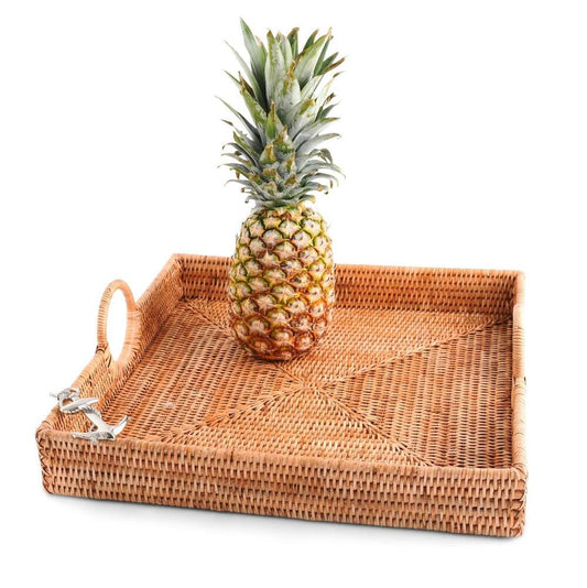 Anchor Hand Woven Wicker Rattan Large Square Tray by Vagabond House 