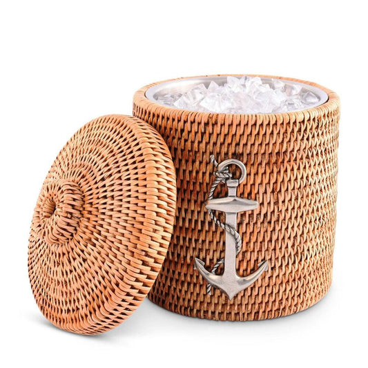 Anchor Hand Woven Wicker Rattan Lidded Ice Bucket by Vagabond House 