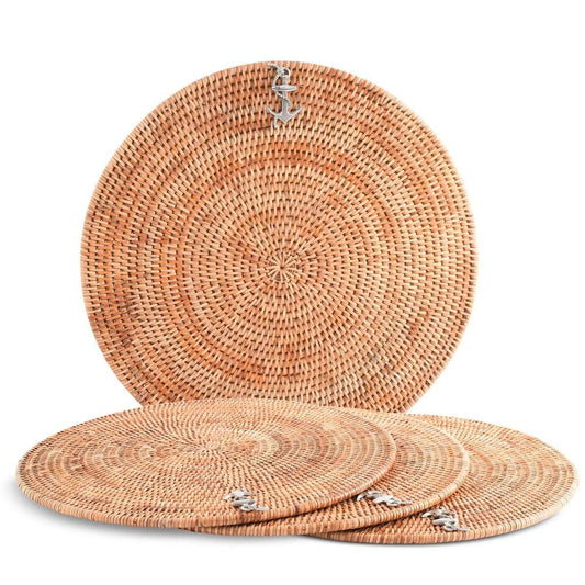 Anchor Placemat Hand Woven Wicker Rattan Round - Set of 4 by Vagabond House 