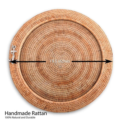 Anchor Round Serving Tray Hand Woven Wicker Rattan - Glass Insert by Vagabond House 2