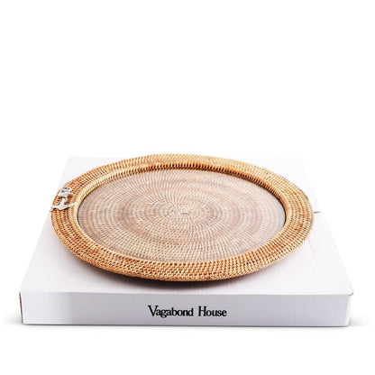 Anchor Round Serving Tray Hand Woven Wicker Rattan - Glass Insert by Vagabond House 3