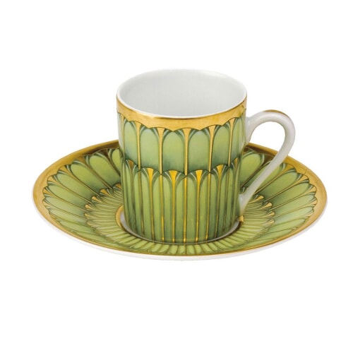 Arcades Green & Gold Demitasse Coffee Saucer by Philippe Deshoulieres 