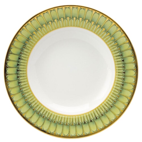 Arcades Green & Gold Rim Soup Bowl by Philippe Deshoulieres 