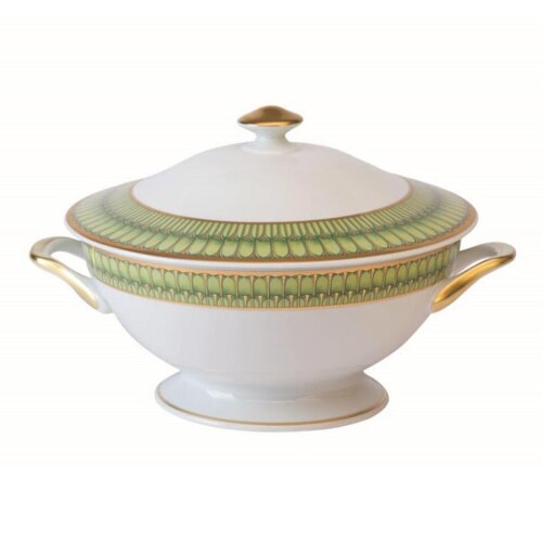 Arcades Green & Gold Soup Tureen by Philippe Deshoulieres 