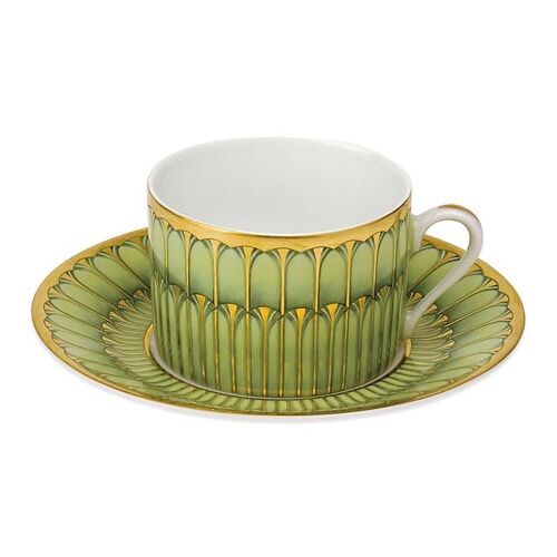 Arcades Green & Gold Tea Saucer by Philippe Deshoulieres 