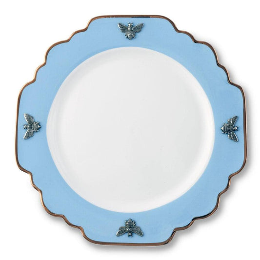 Bee Bone China Dinner Plate Blue with Gold Rim by Vagabond House 