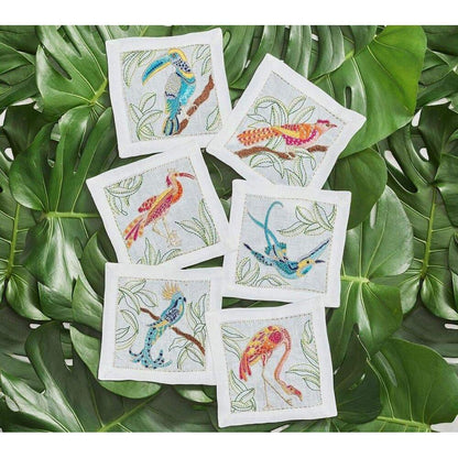 Birds of Paradise Cocktail Napkins in White & Multi - Set of 6 in a Gift Box by Kim Seybert 1