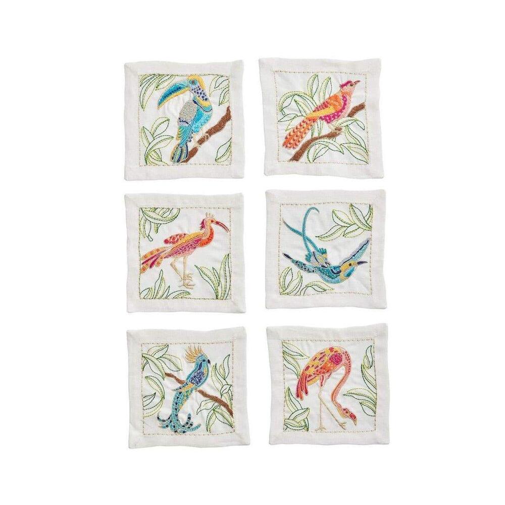 Birds of Paradise Cocktail Napkins in White & Multi - Set of 6 in a Gift Box by Kim Seybert 2