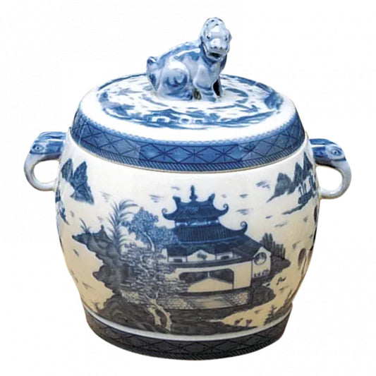 Blue Canton Fu Dog Jar - Small by Mottahedeh