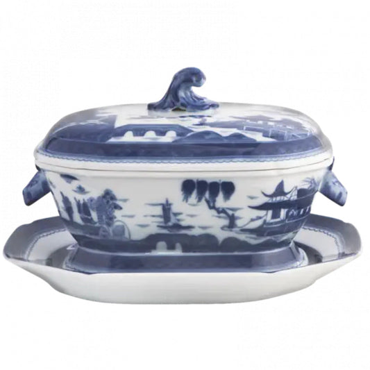 Blue Canton Octagonal Tureen & Stand by Mottahedeh