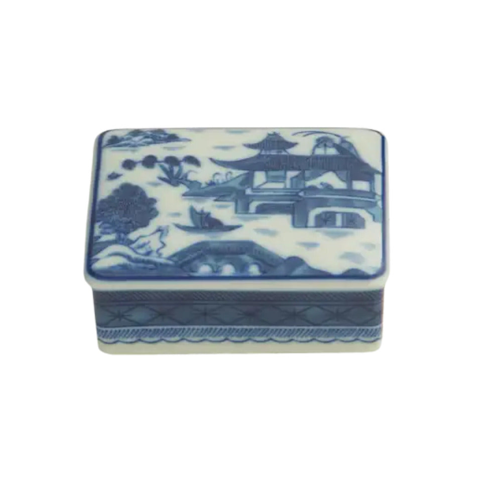 Blue Canton Rectangular Covered Box by Mottahedeh