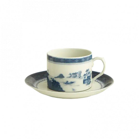 Blue Canton Tea Cup & Saucer, Can Shape by Mottahedeh