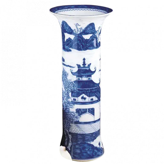Blue Canton Trumpet Vase by Mottahedeh