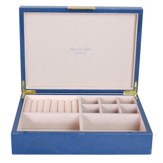 Blue Shagreen Jewelry Box: Gold Trim 8"x11" by Addison Ross