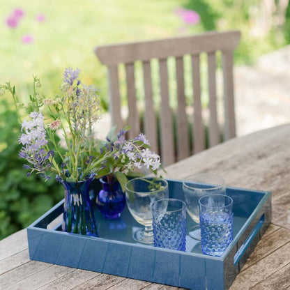 Blue Shagreen Medium Lacquered Serving Tray 16"x14" by Addison Ross Additional Image-2