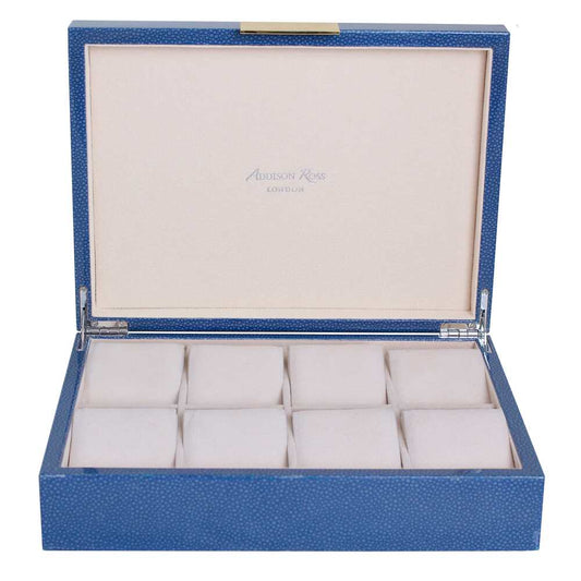 Blue Shagreen Watch Box : Silver Trim 8"x11" by Addison Ross