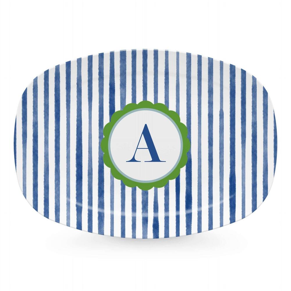 Blue Simple Stripes Platter with Scallop Interior - A by Mariposa 